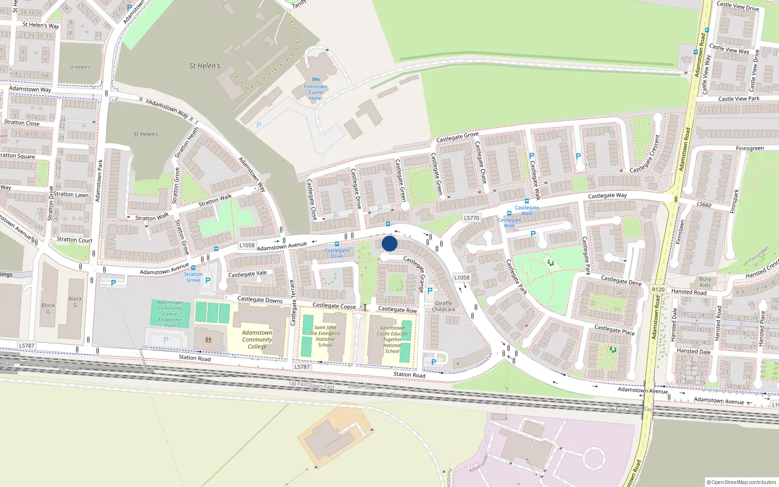 Overhead map showing the location of 77 Adamstown Avenue, Lucan