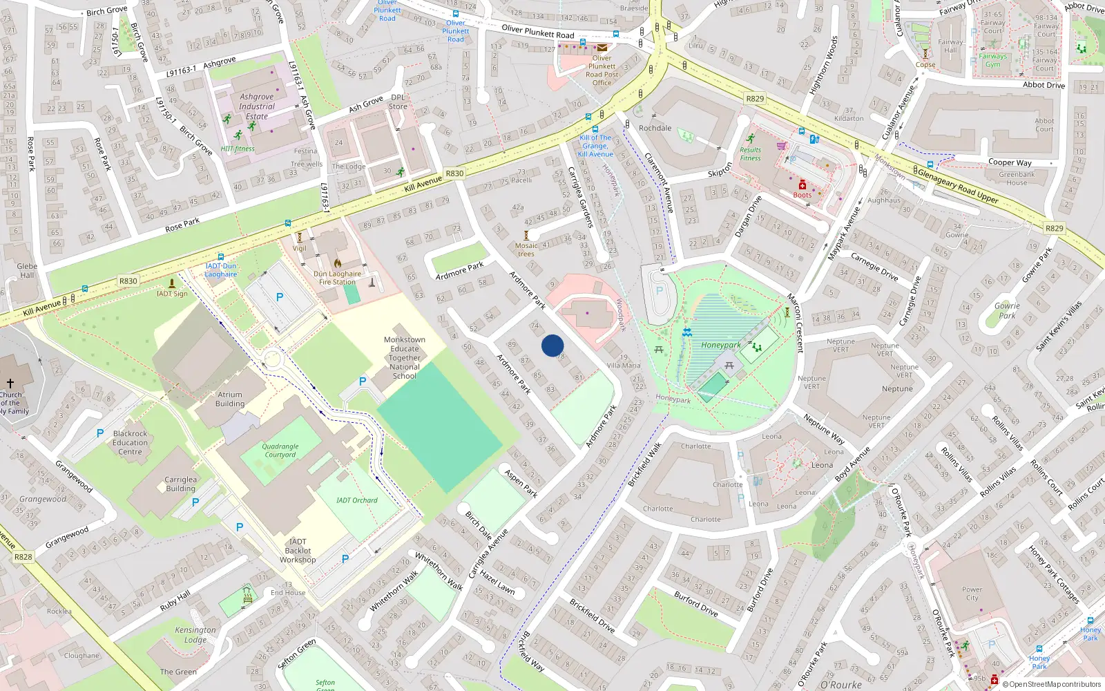 Overhead map showing the location of 77 Ardmore Park, Dublin