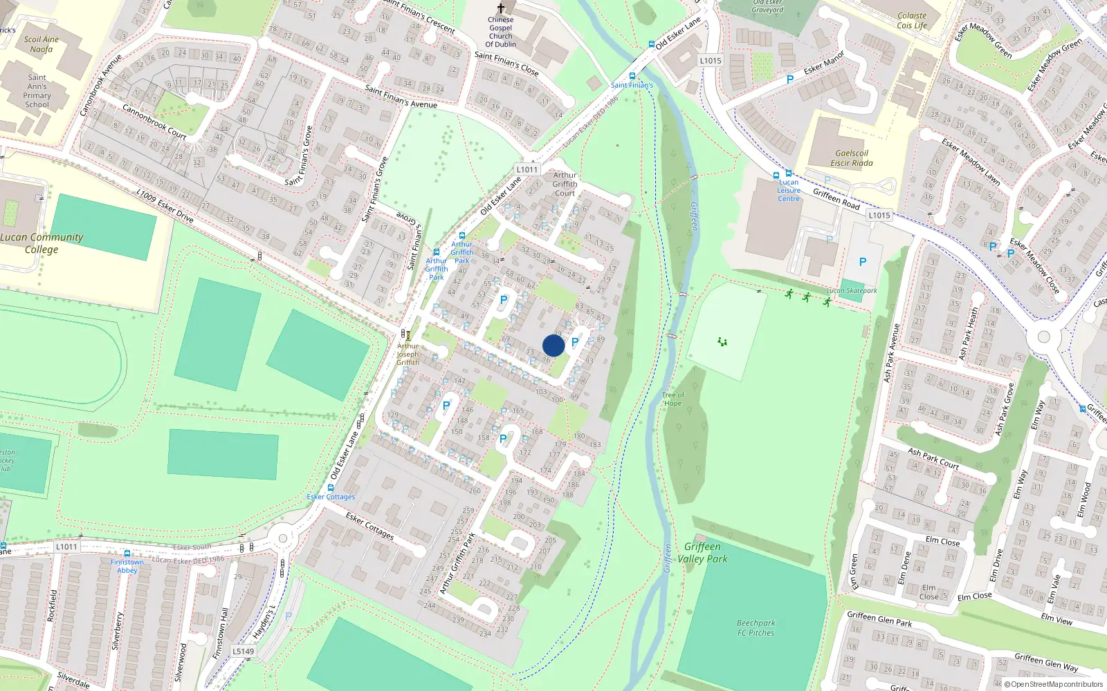 Overhead map showing the location of 77 Arthur Griffith Park, Lucan