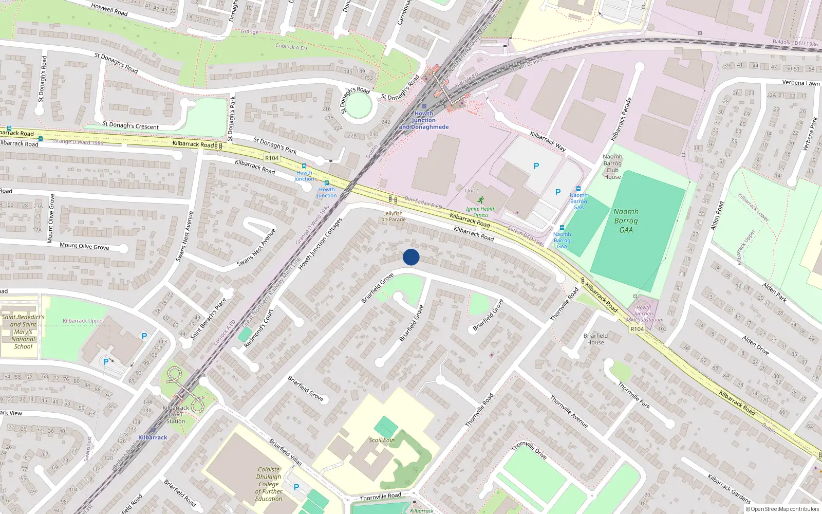 Overhead map showing the location of 77, Briarfield Grove, Kilbarrack Dublin 5