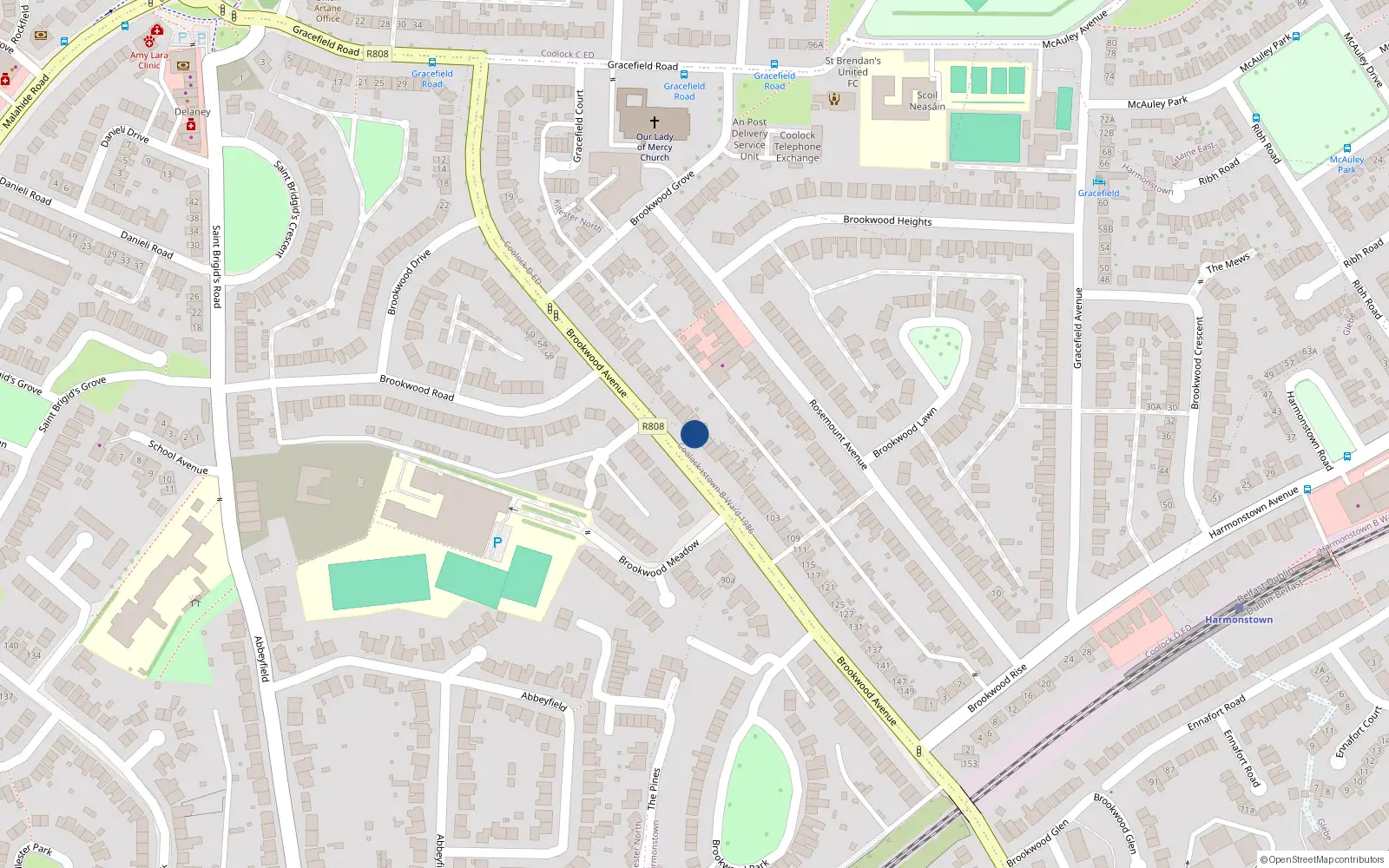Overhead map showing the location of 77 Brookwood Avenue, Artane, Dublin 5