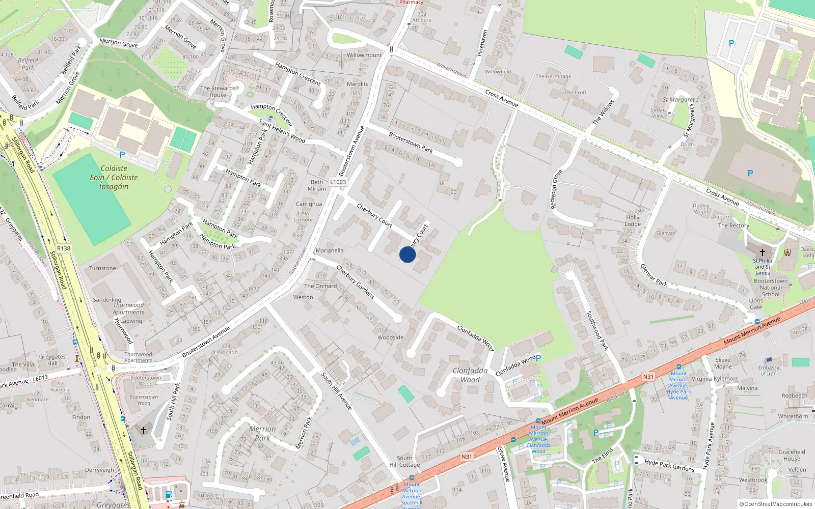 Overhead map showing the location of 77 Cherbury Court, Blackrock