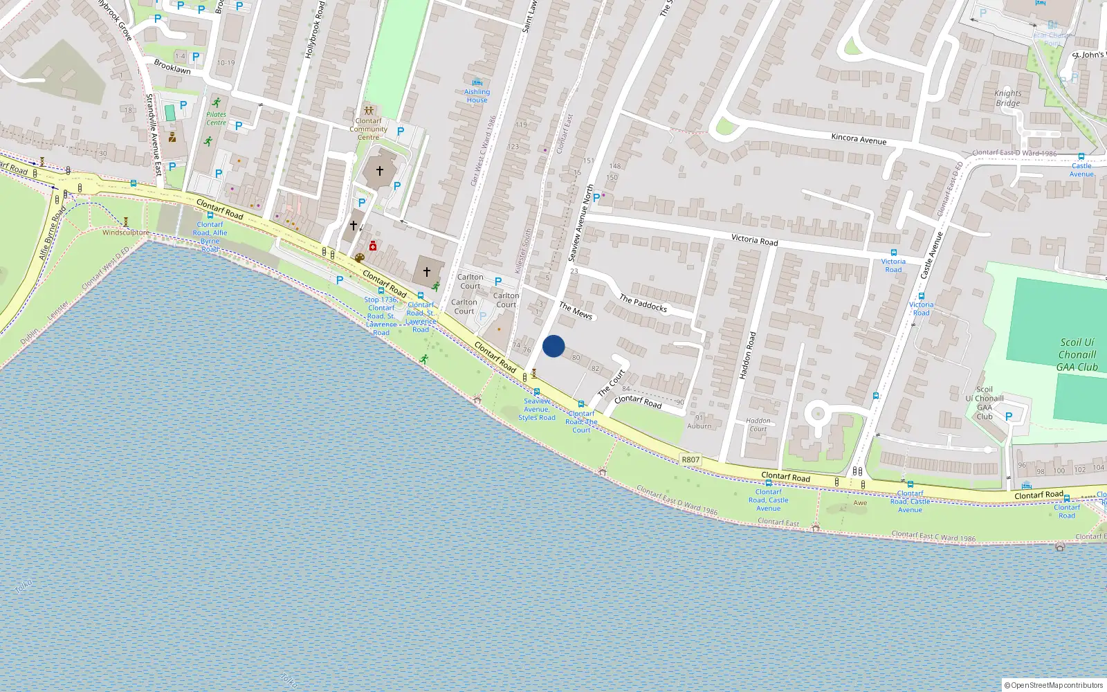 Overhead map showing the location of 77 Clontarf Road, Dublin 3