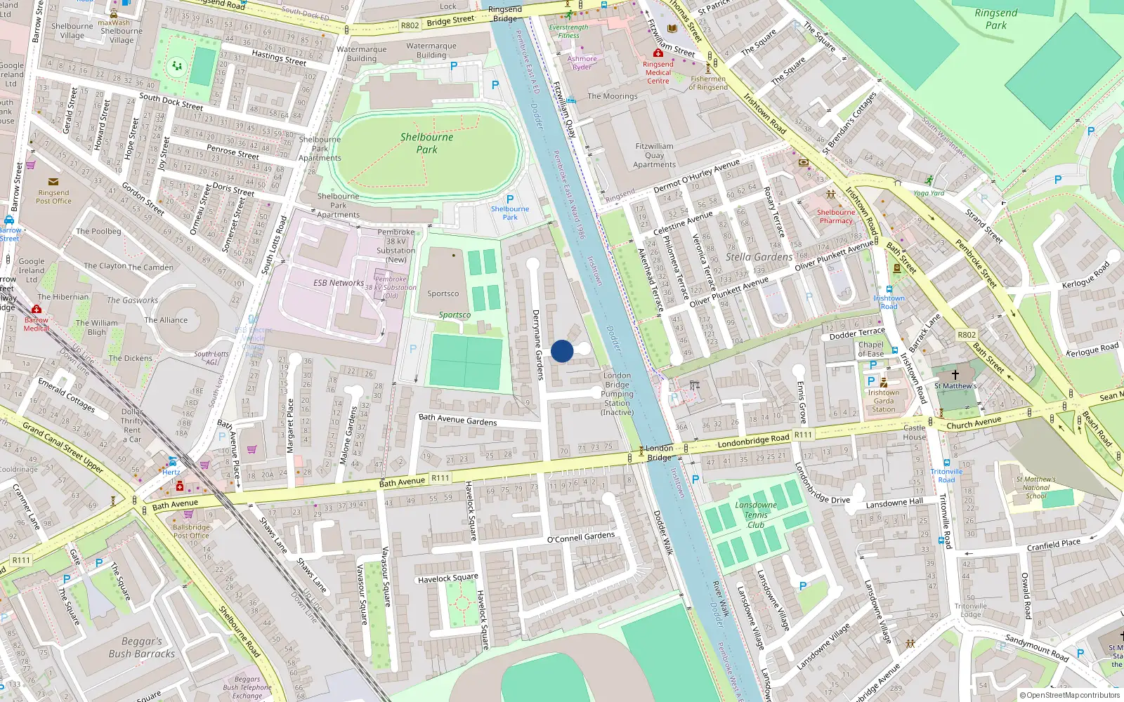 Overhead map showing the location of 77 Derrynane Gardens, Dublin 4
