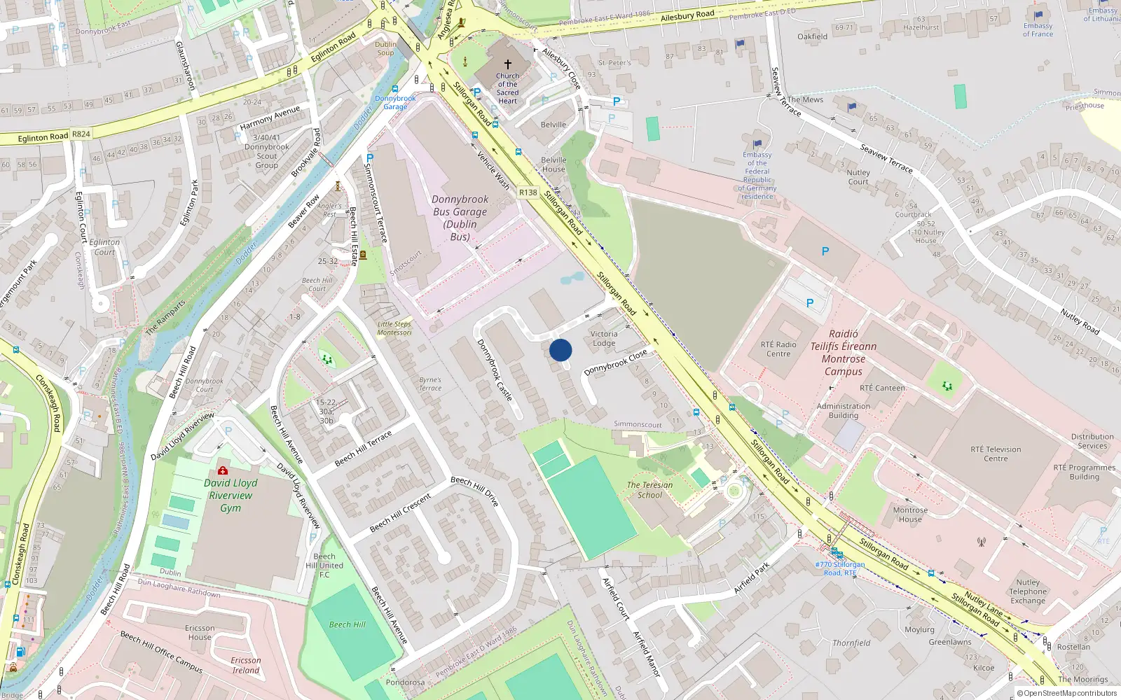 Overhead map showing the location of 77 Donnybrook Castle, Merrion