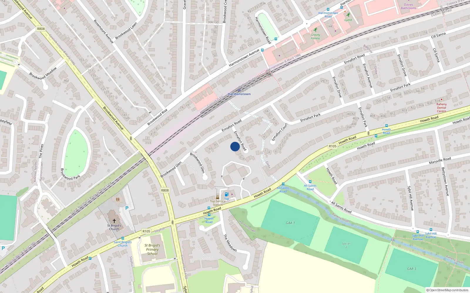 Overhead map showing the location of 77 Ennafort Road, Dublin 5