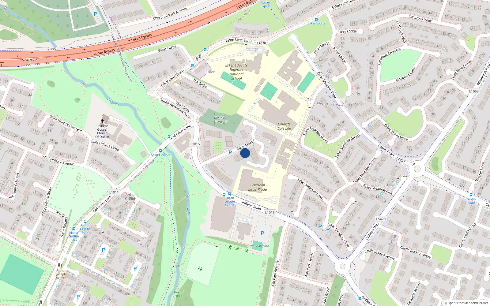 Overhead map showing the location of 77 Esker Manor, Lucan, Co Dublin