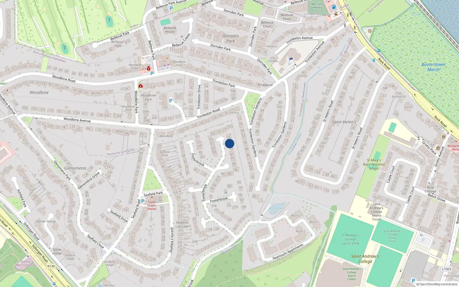 Overhead map showing the location of 77 Fosterbrook, Stillorgan, Dublin