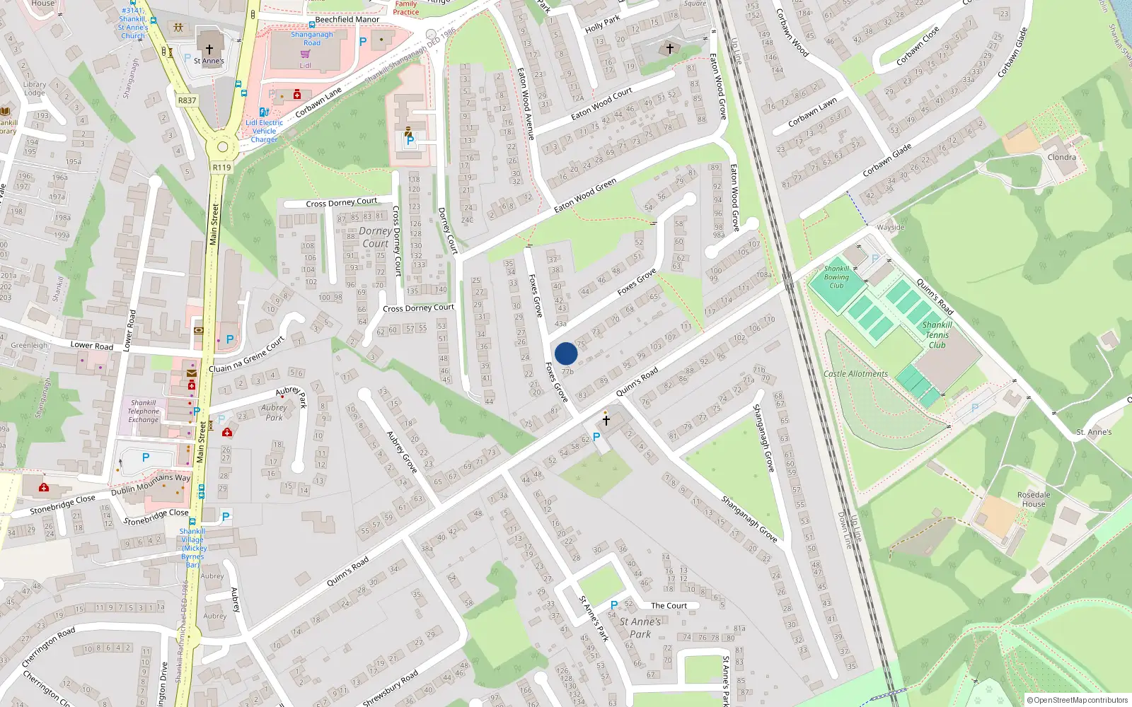 Overhead map showing the location of 77 Foxes Grove, Co. Dublin