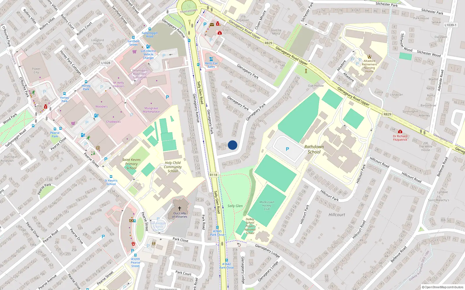 Overhead map showing the location of 77 Glenageary Park, Dun Laoghaire
