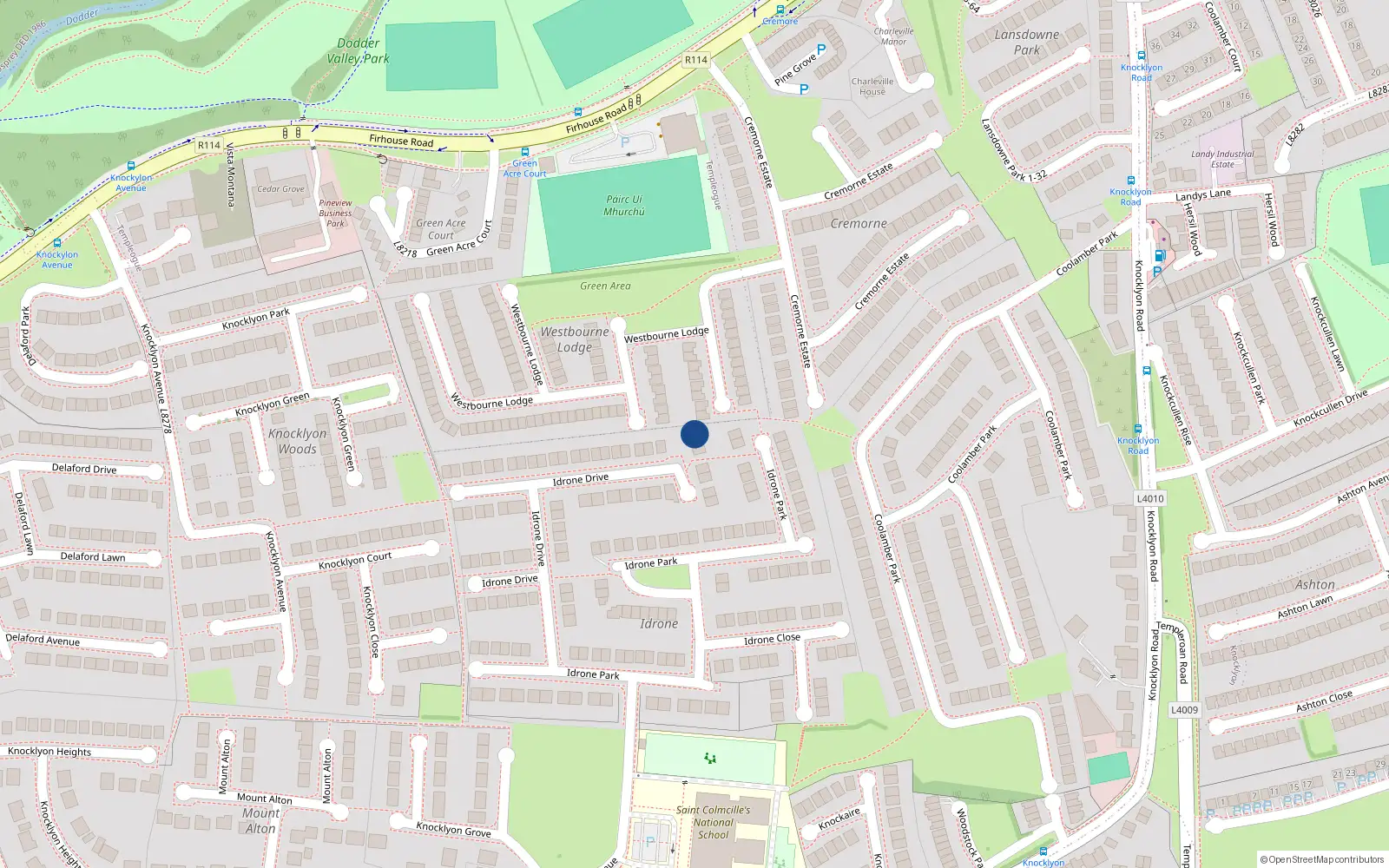 Overhead map showing the location of 77 Idrone Drive, Dublin 16