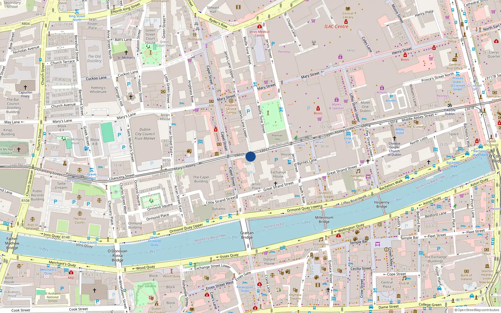 Overhead map showing the location of 77 Jervis Street, Dublin 1