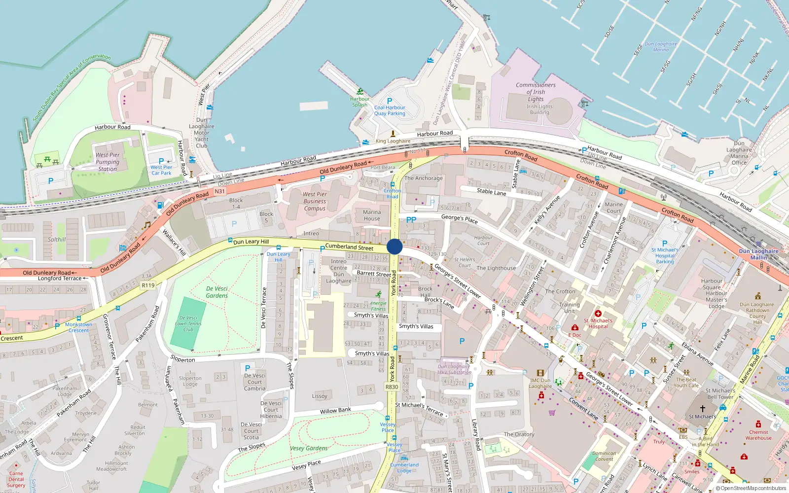 Overhead map showing the location of 77 Johnstown Park, Dun Laoghaire, Dublin