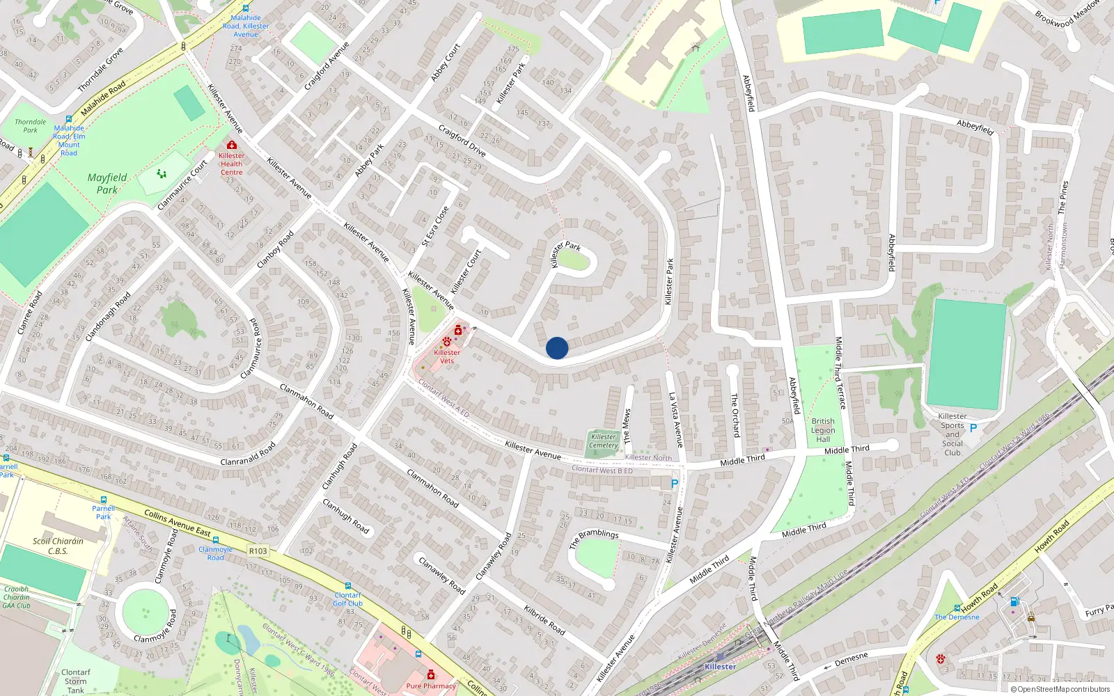 Overhead map showing the location of 77 Killester Park, Dublin 5