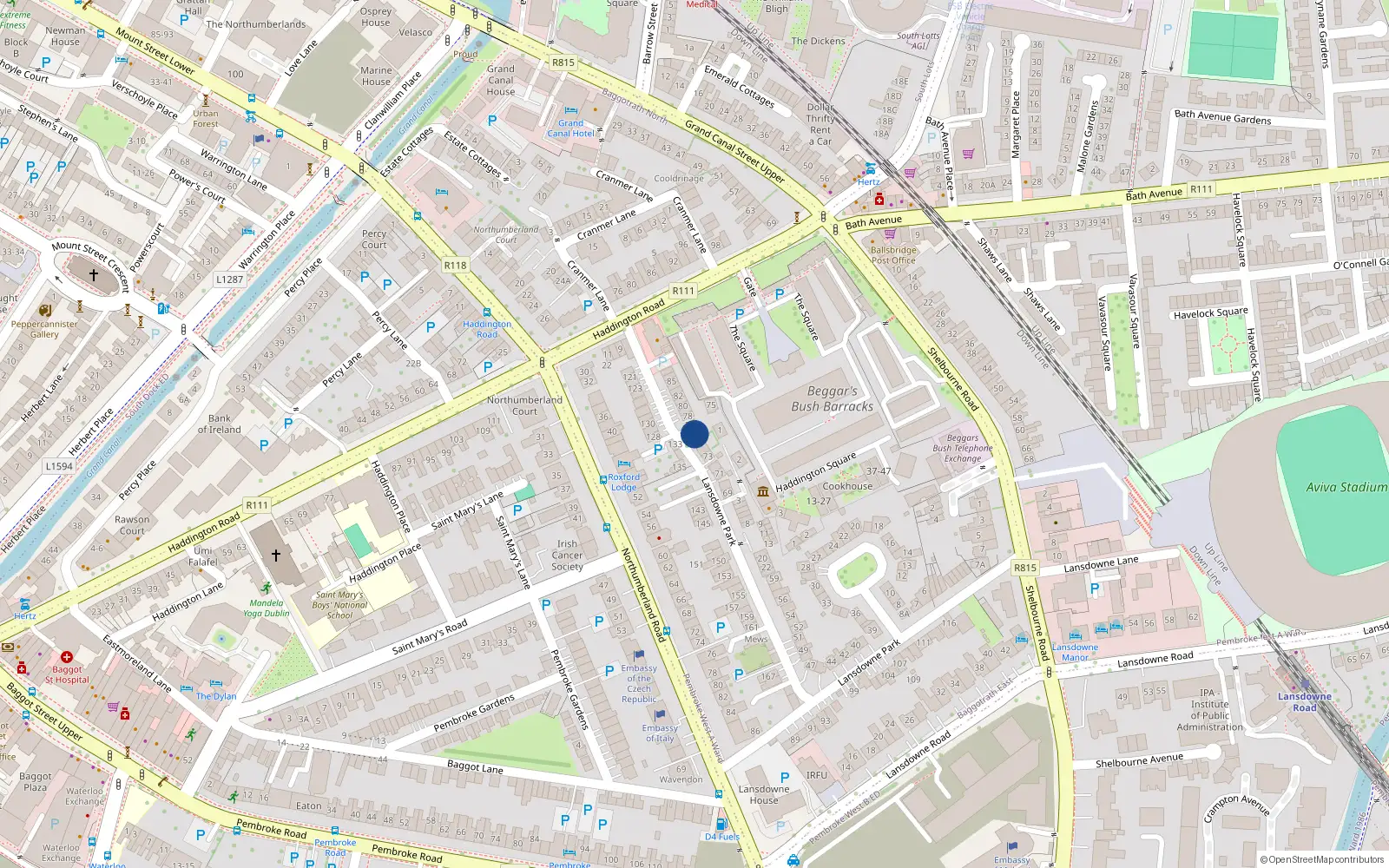 Overhead map showing the location of 77 Lansdowne Park, Dublin 4