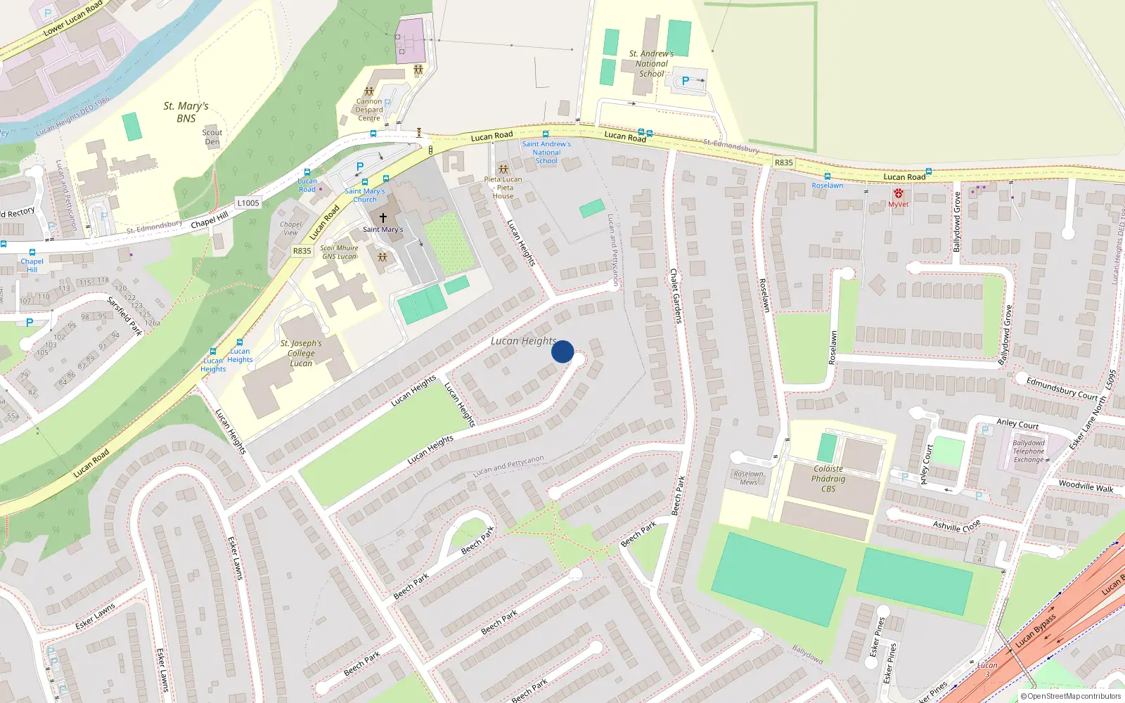 Overhead map showing the location of 77 Lucan Heights, Lucan