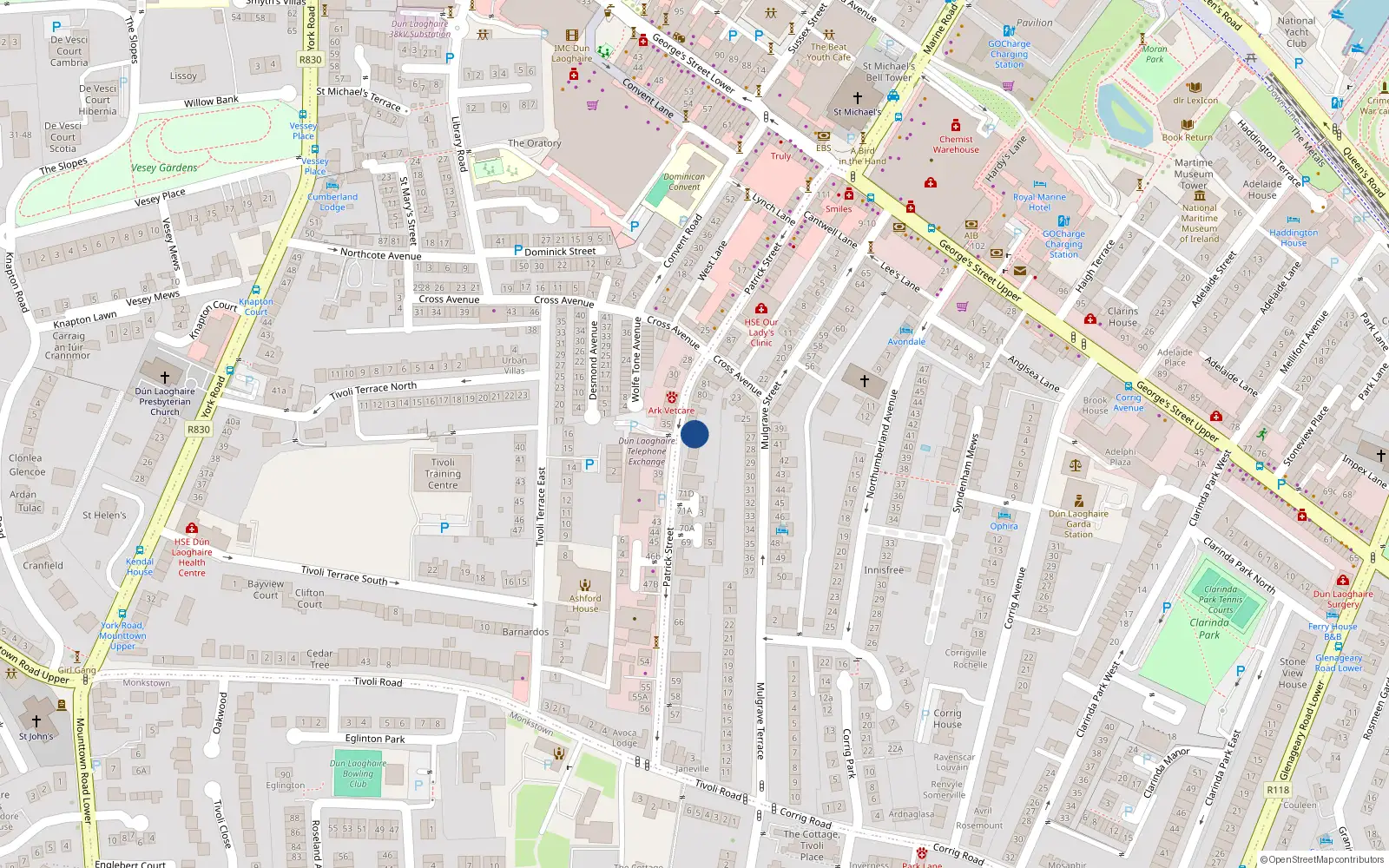 Overhead map showing the location of 77 Patrick Street, Co Dublin