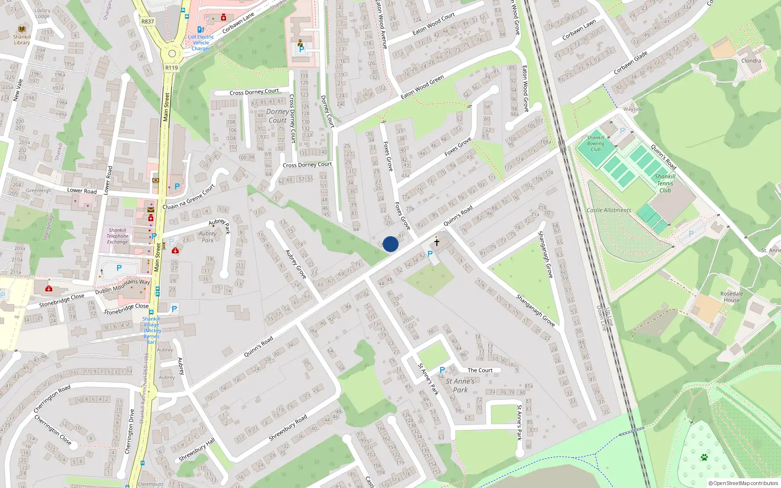 Overhead map showing the location of 77 Quinn's Road, Shankill