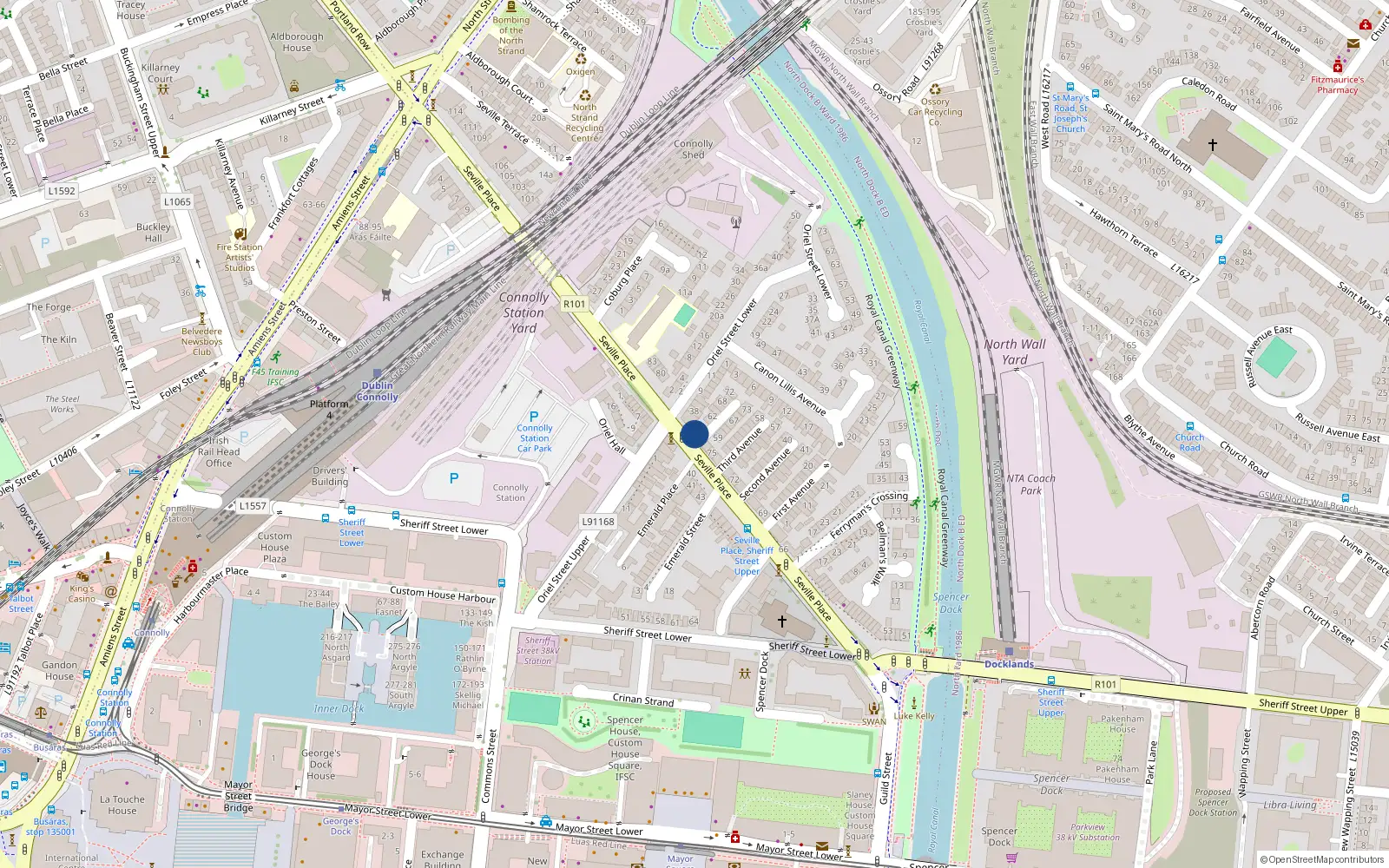 Overhead map showing the location of 77 Seville Place, Dublin 1