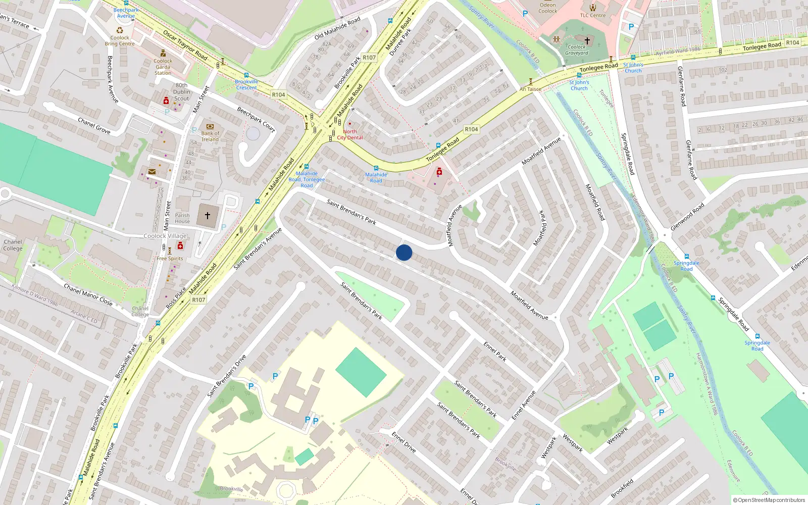 Overhead map showing the location of 77 Saint Brendan's Avenue, Dublin 5