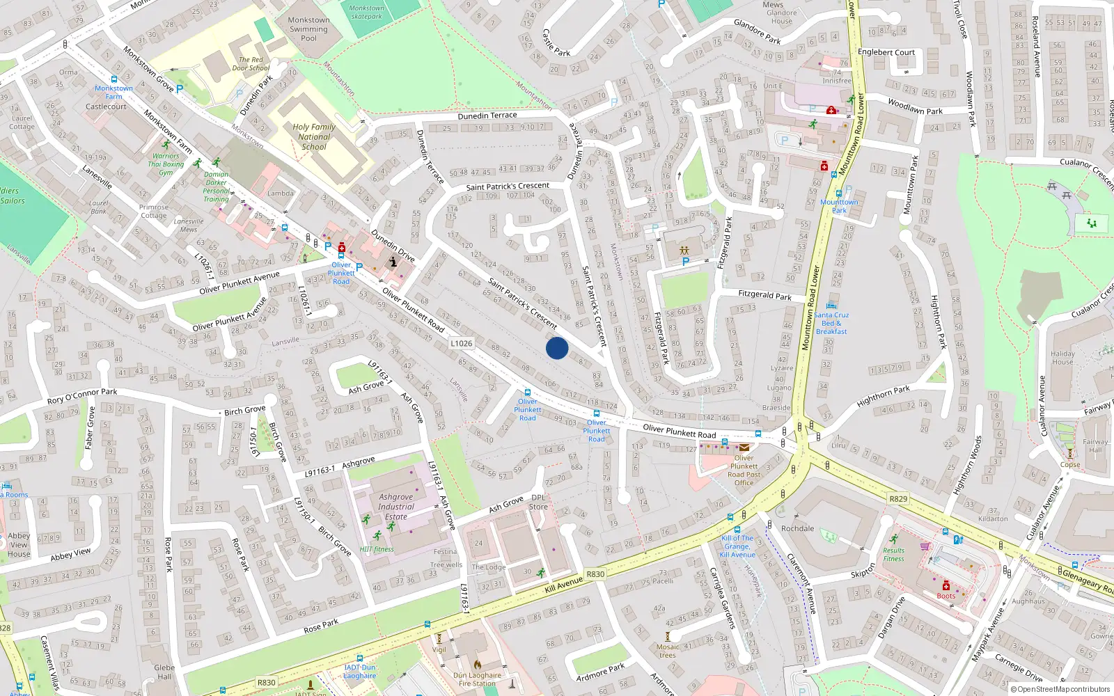 Overhead map showing the location of 77 St Patricks Crescent, Dun Laoghaire, Dublin