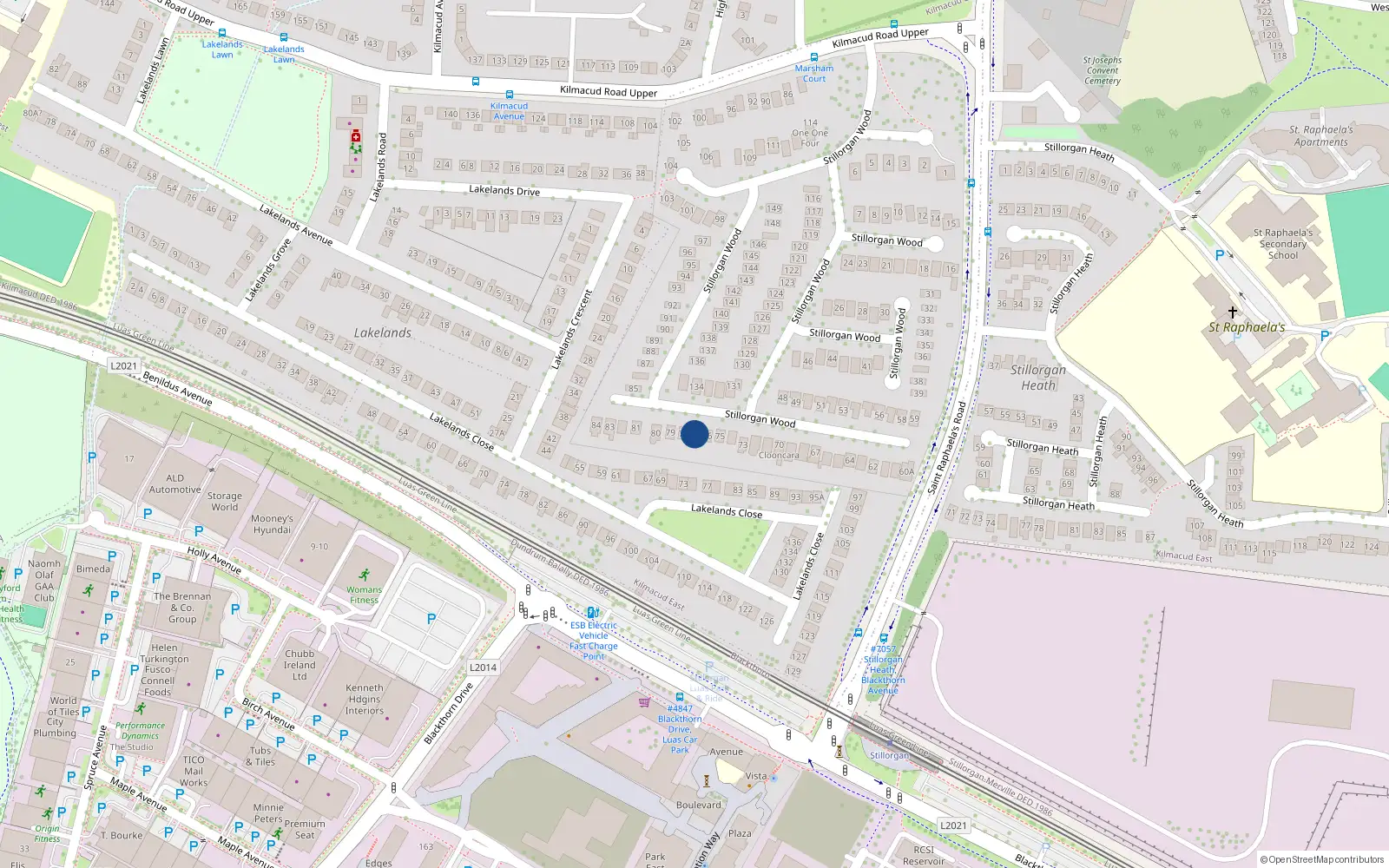 Overhead map showing the location of 77 Stillorgan Wood, Dublin