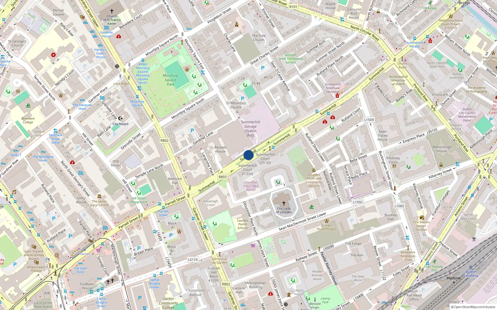 Overhead map showing the location of 77 Summerhill, Dublin