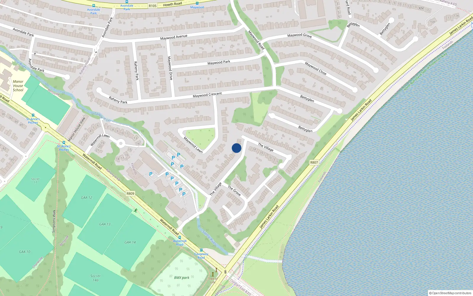 Overhead map showing the location of 77 The Village, Dublin 5