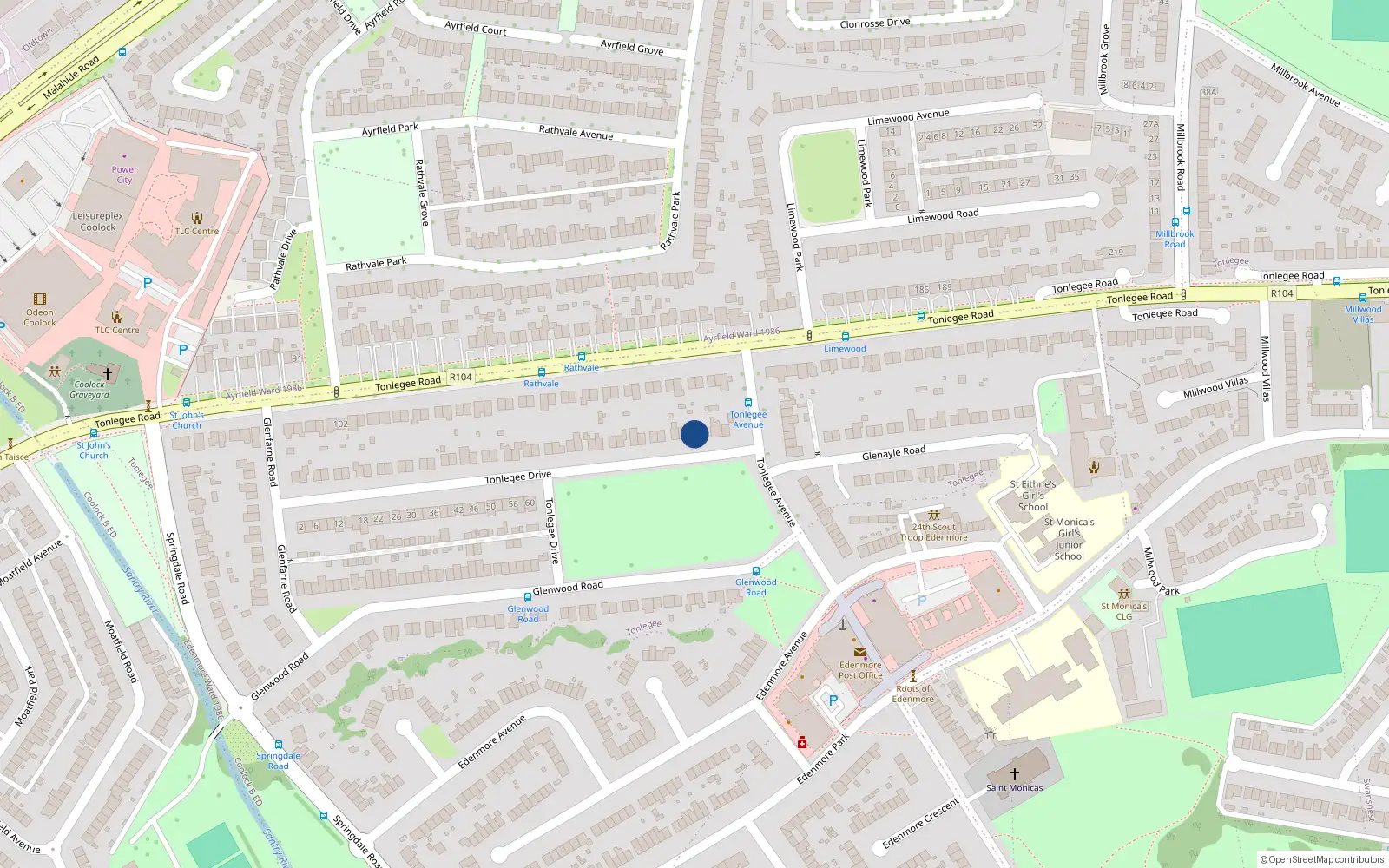 Overhead map showing the location of 77 Tonlegee Drive, Raheny, Dublin 5