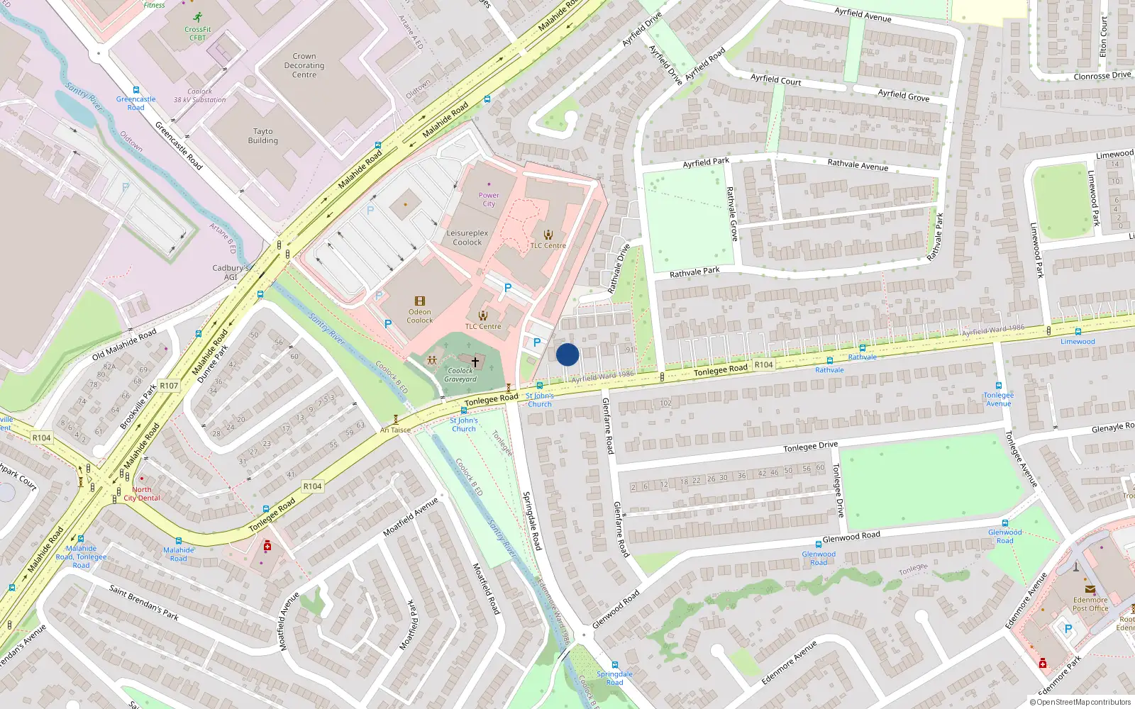 Overhead map showing the location of 77 Tonlegee Road, Dublin 5