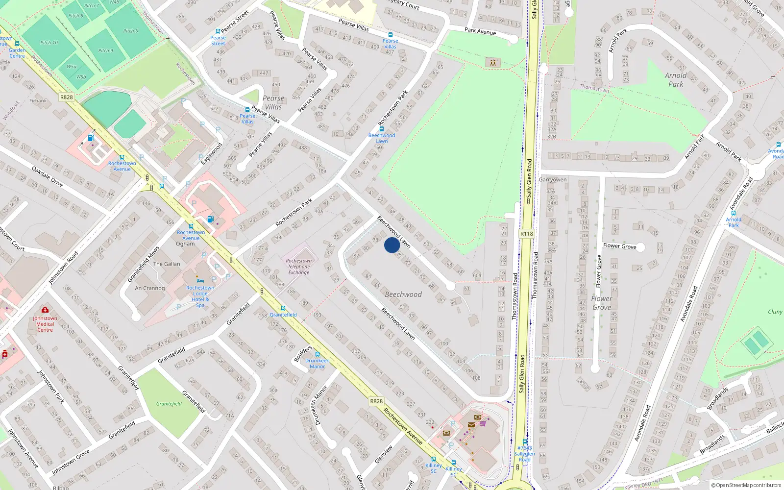 Overhead map showing the location of 77A Beechwood Lawn, Dublin