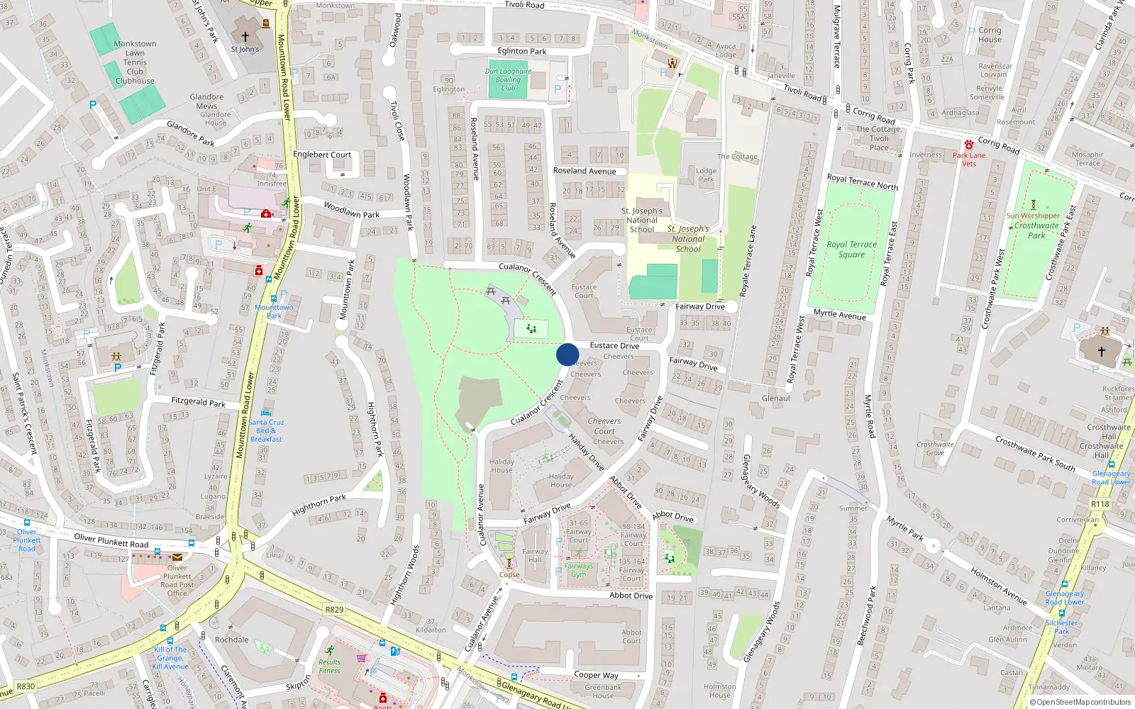 Overhead map showing the location of 77abbot Court, Cualanor Crescent, Dun Laoghaire