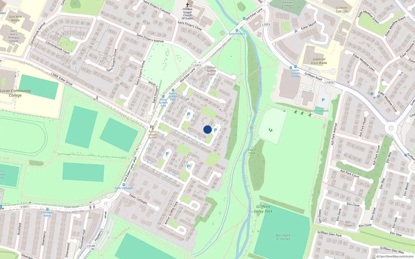 Overhead map showing the location of 78 Arthur Griffith Park, Lucan, Dublin
