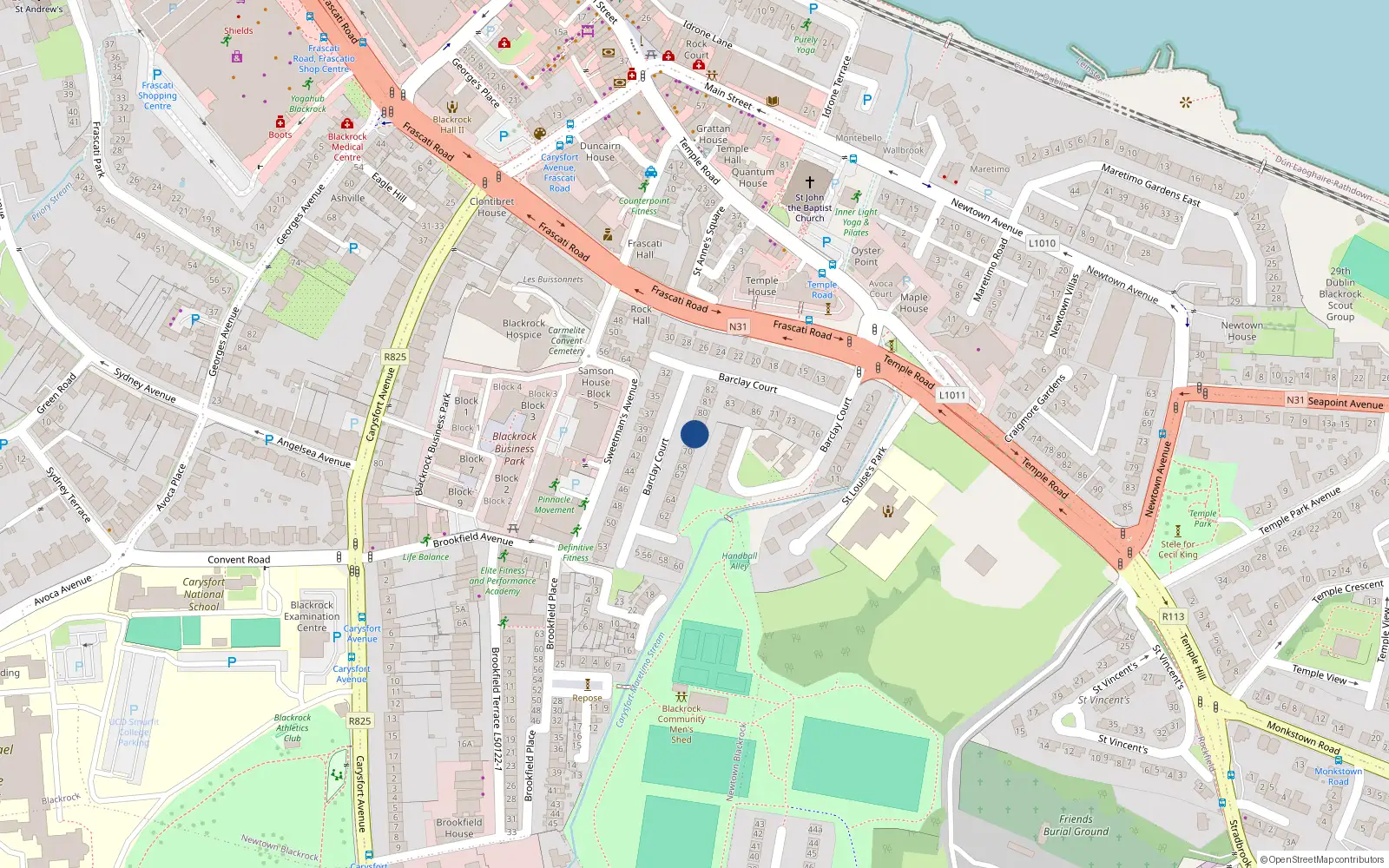 Overhead map showing the location of 78 Barclay Court, Blackrock