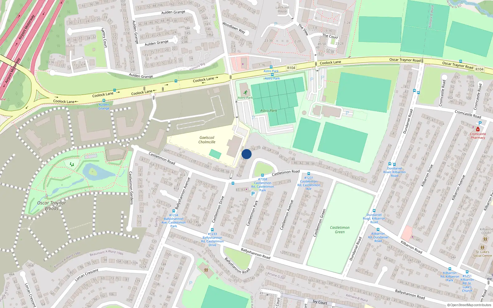 Overhead map showing the location of 78 Castletimon Road, Coolock, Dublin 5