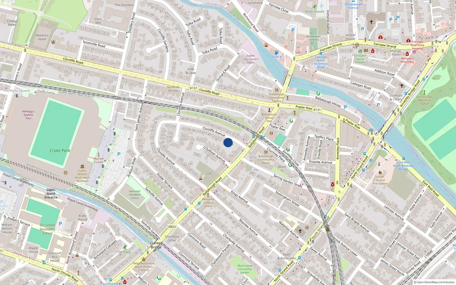 Overhead map showing the location of 78 Clonliffe Avenue, Ballybough, Dublin City