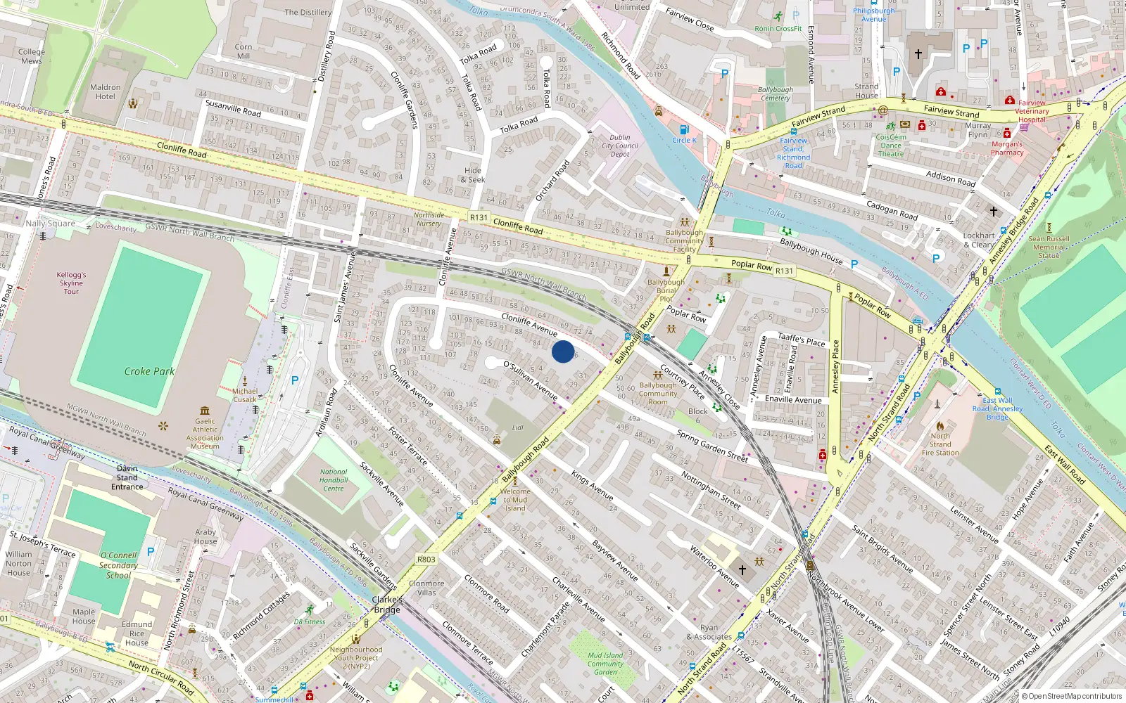 Overhead map showing the location of 78 Clonliffe Avenue, Dublin 3