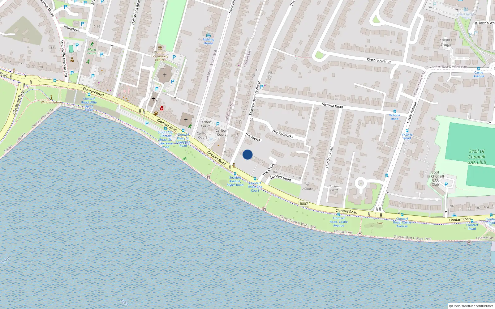 Overhead map showing the location of 78 Clontarf Road, Dublin 3