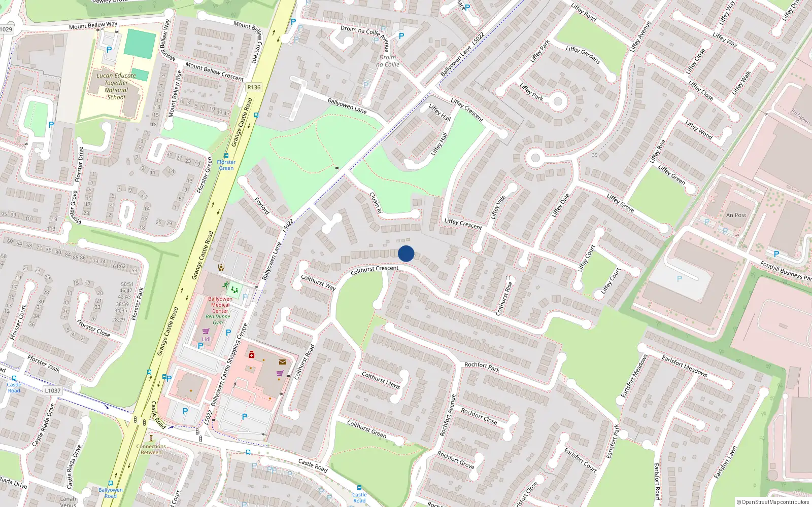 Overhead map showing the location of 78 Colthurst Crescent, Lucan