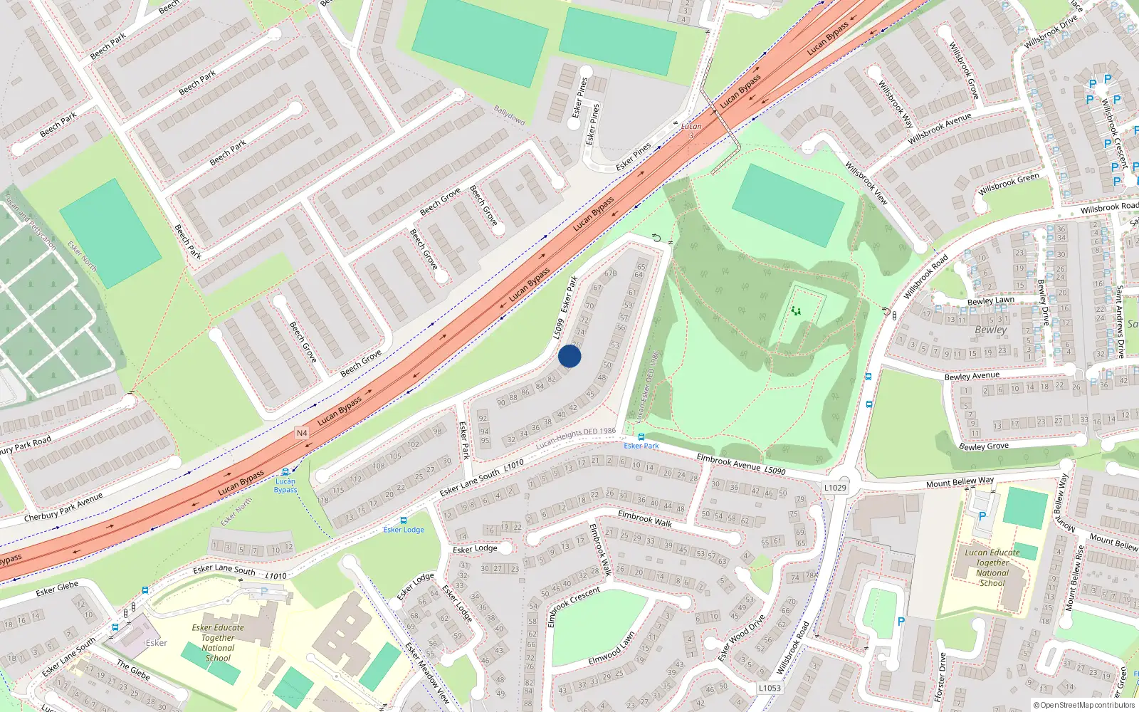 Overhead map showing the location of 78 Esker Park, Lucan, Dublin