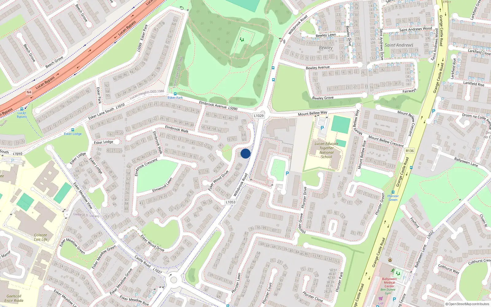 Overhead map showing the location of 78 Esker Wood Drive, Lucan