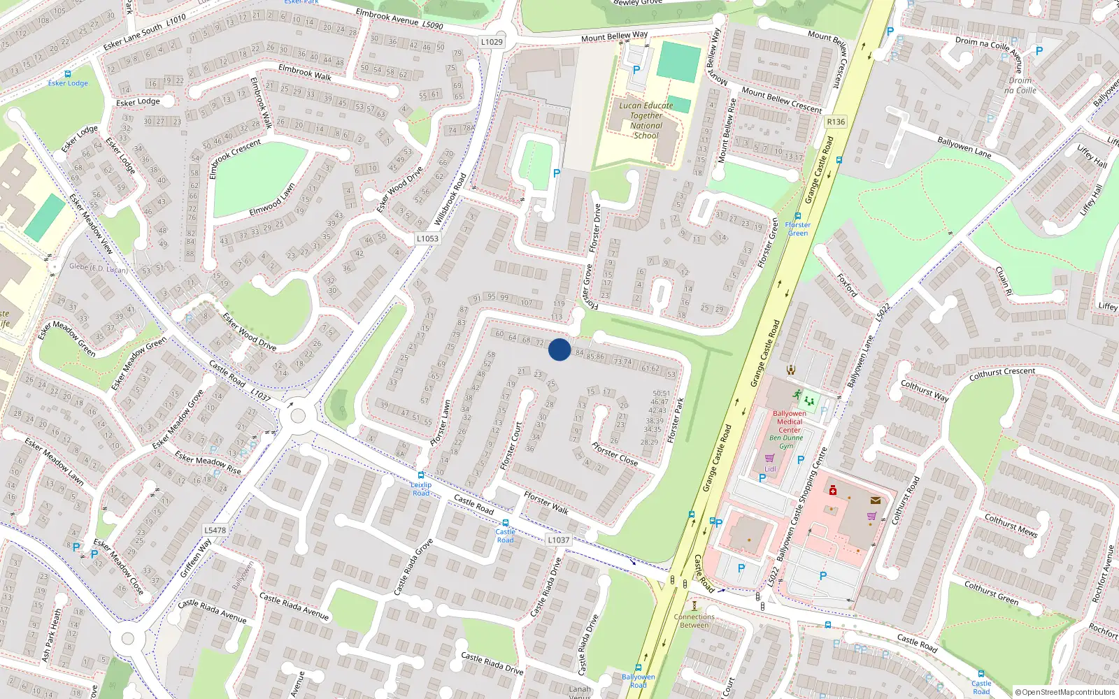 Overhead map showing the location of 78 Fforster Lawn, Lucan