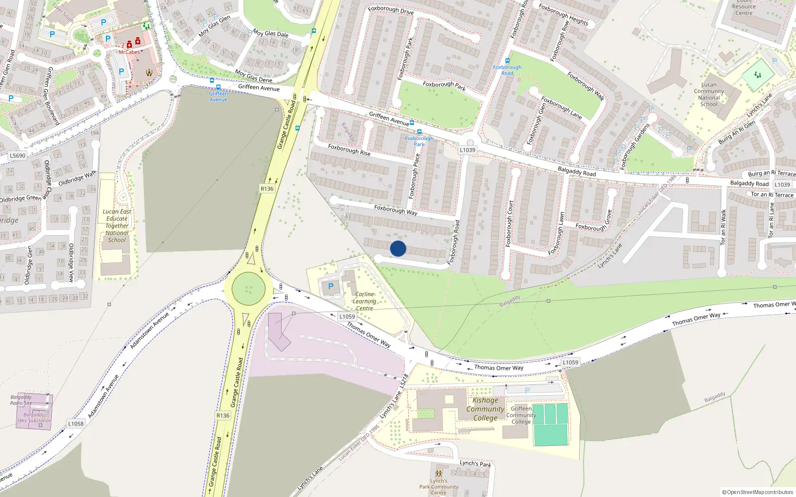 Overhead map showing the location of 78 Foxborough Road, Lucan