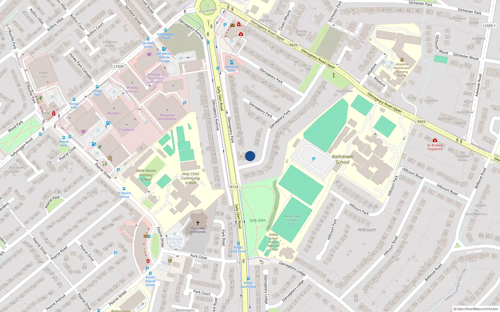 Overhead map showing the location of 78 Glenageary Park, Dublin