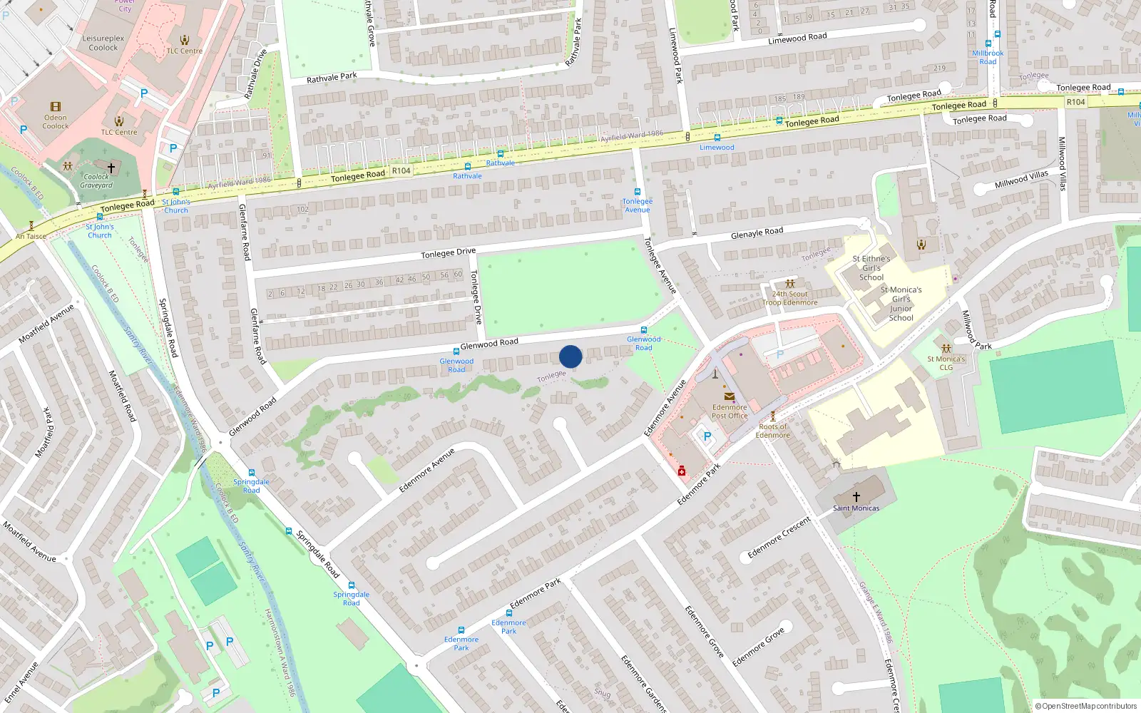 Overhead map showing the location of 78 Glenwood Road, Dublin 5