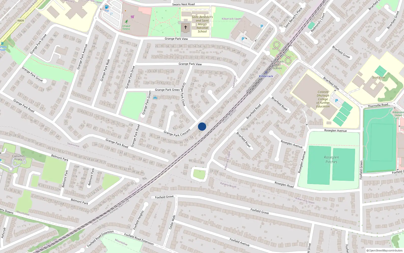 Overhead map showing the location of 78 Grange Park Crescent, Dublin 5