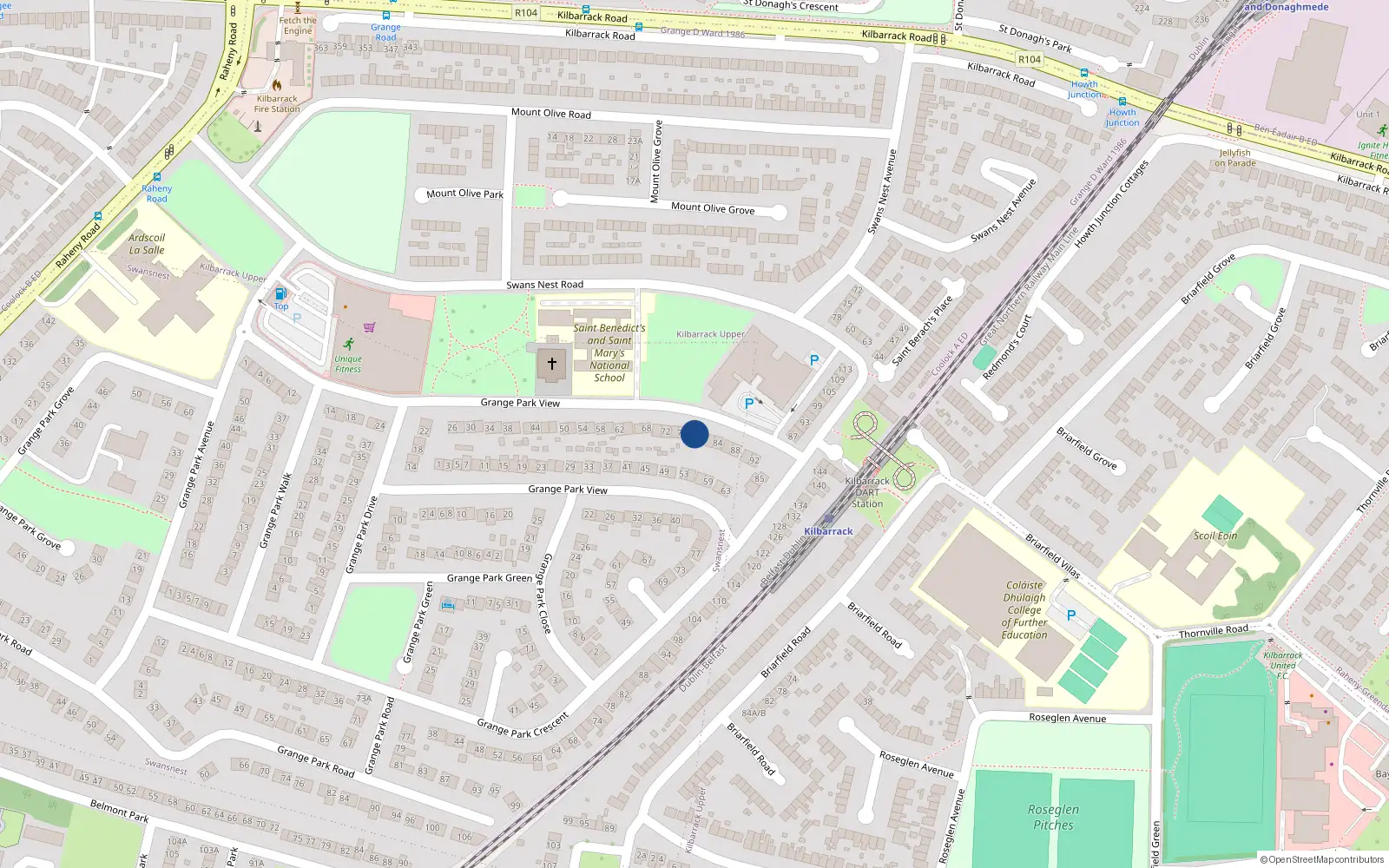 Overhead map showing the location of 78 Grange Park View, Dublin 5