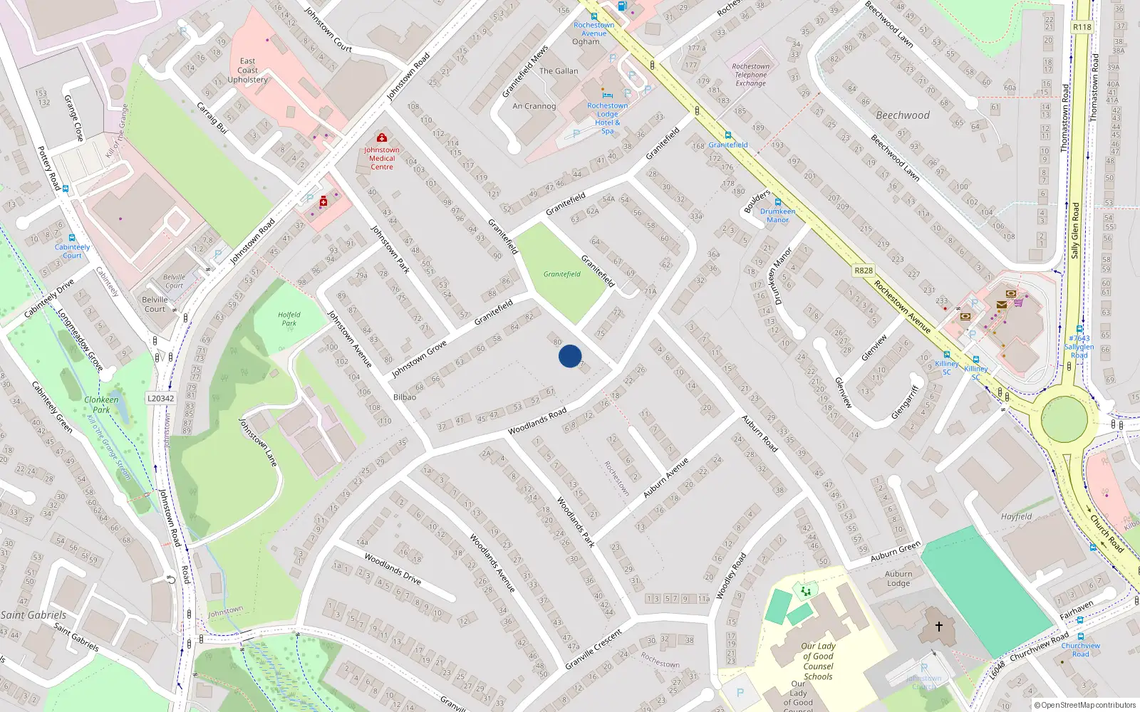Overhead map showing the location of 78 Granitefield, Dun Laoghaire, Co Dublin