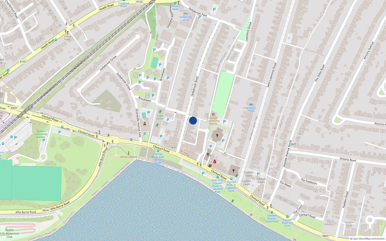 Overhead map showing the location of 78 Hollybrook Road, Dublin 3
