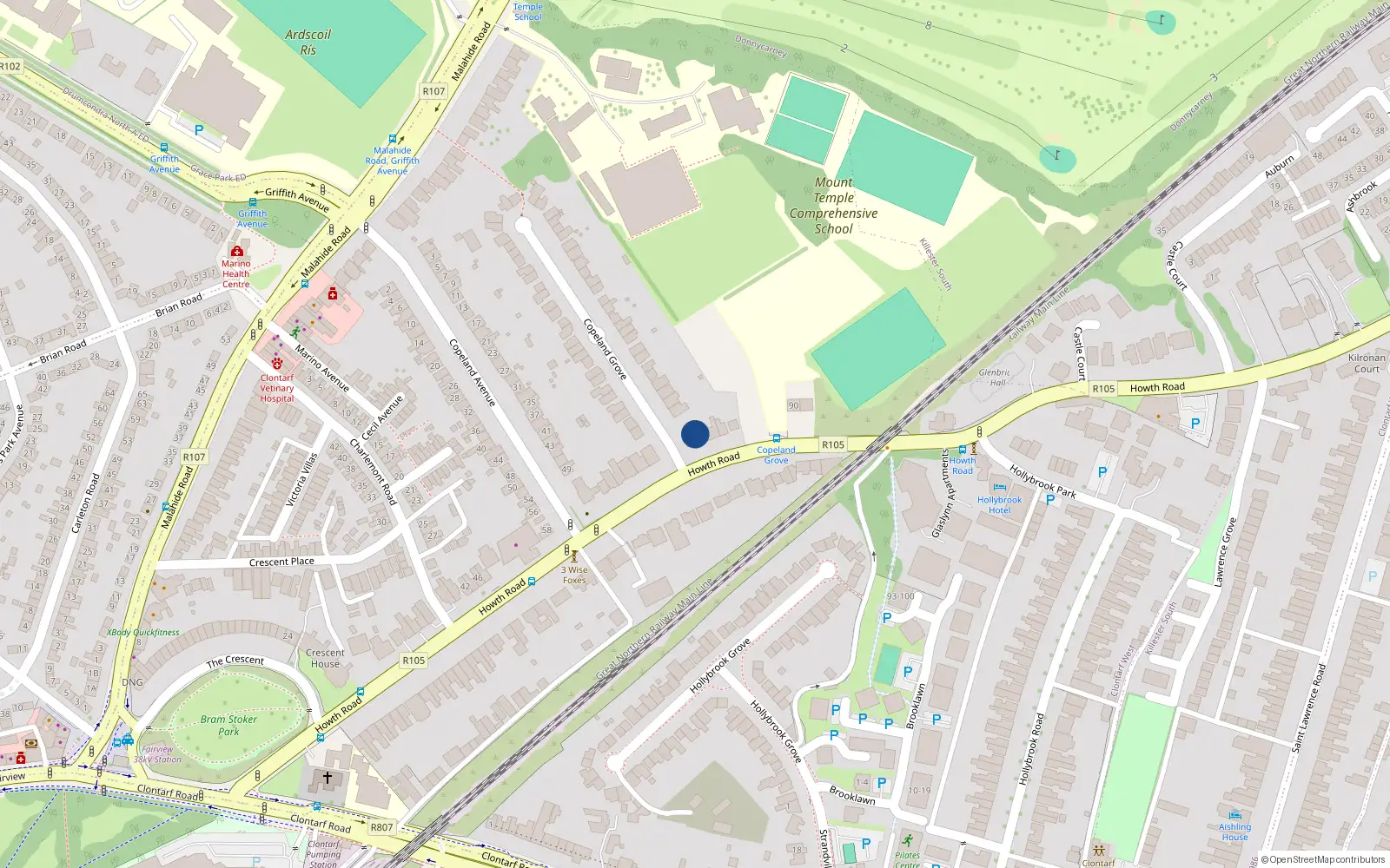 Overhead map showing the location of 78 Howth Road, Dublin 3